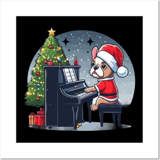 French Bulldog Playing Piano Christmas Posters and Art